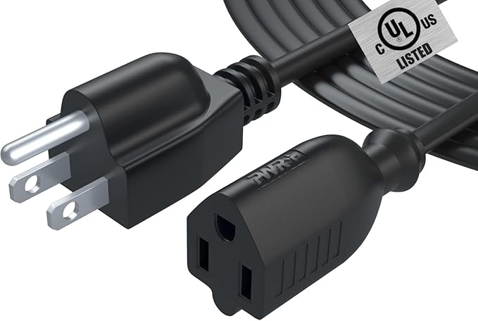 12Ft Power Extension Cord Cable Extender - 18AWG NEMA 5-15P to 5-15R Strip Liberator Charger Outlet Saver Extra Long 12FT