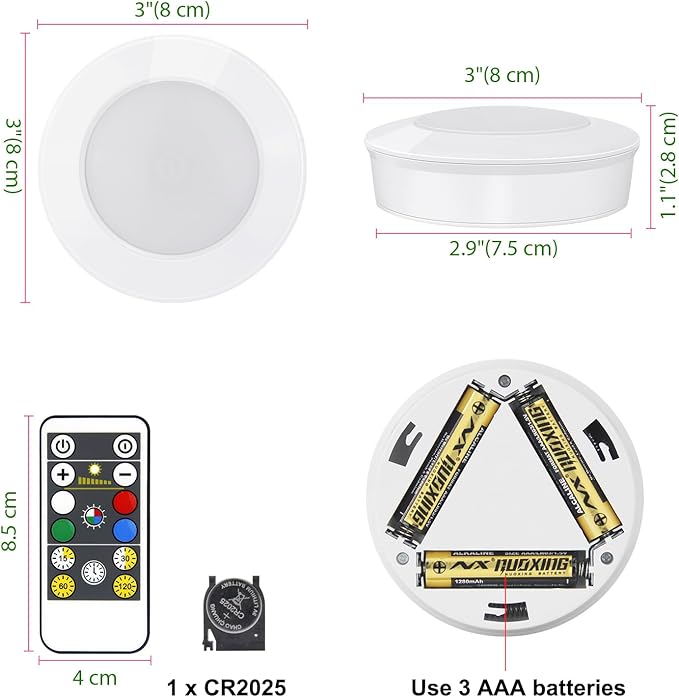 Wireless LED Puck Lights with Remote(6-Pack), Battery Operated Under Cabinet Lights,Color Changing Stick On Light,Dimmable Tap Light for Closet Kitchen Counter,Halloween Pumpkin Lights with Batteries