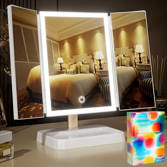 for Mom Makeup Mirror Vanity Mirror with Lights, 14.4" L x 9.1" W Rechargeable Lighted Mirror with 1X 2X 3X Magnification, 76 LEDs & 3 Color Modes, Gifts for Women, Wife, Teengirls