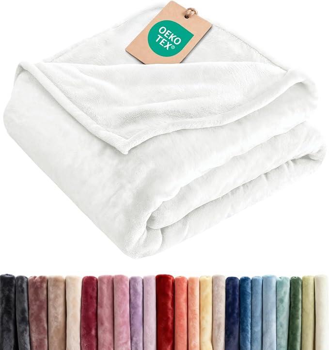 Fleece Blanket Full Size - Ultra-Soft Warm Flannel Fleece Blanket - White | Soft, Warm, Outdoor Picnic Blanket for Camping, Travel, Lightweight, Cozy, Anti-Static, Home Decor Gifts for Men & Women