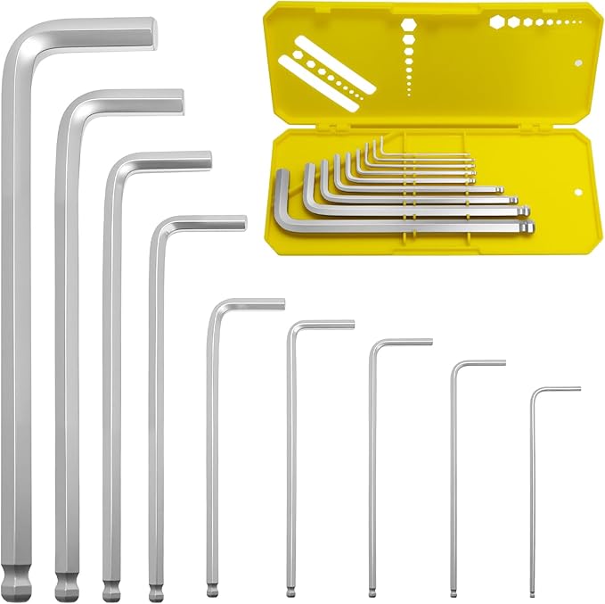 9 PCS Hex Key Set, Ball-End Allen Wrench Set, CR-V Allen Key Set, Metric Hex Wrench Set with 1.5-10MM Sizes, Ergonomic Non-Slip Portable Storage Case for Furniture, Bike, Electronics