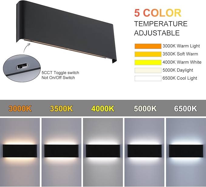 5 CCT (3000K-6500K) Adjustable Dimmable Wall Lamp 32W Modern Black LED vanity light Up and Down Wall Lighting 32.6 Inch Indoor Wall Sconce for Bedroom Staircase Hallway Dressing Table 2 Pack