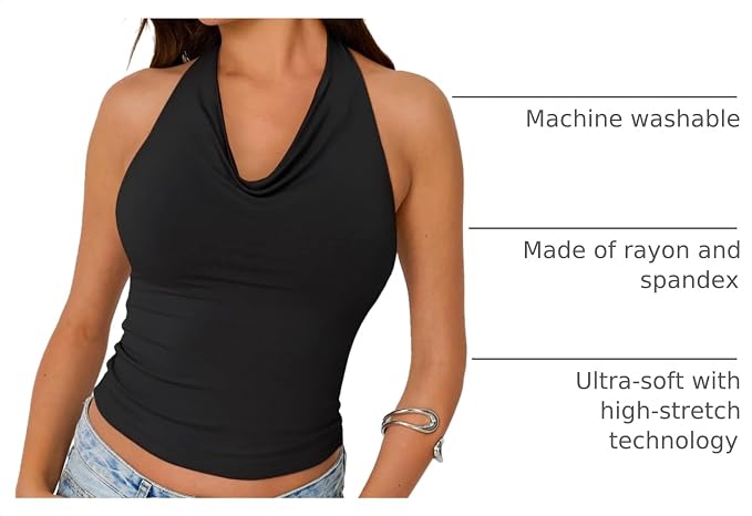 Trendy Queen Halter Tops for Women Going Out Summer Top | Cowl Neck Shirts, Sexy Backless, Fashion Y2K Clothes, Perfect for Party, Club, Vacation, Pair with High-waisted Bottoms
