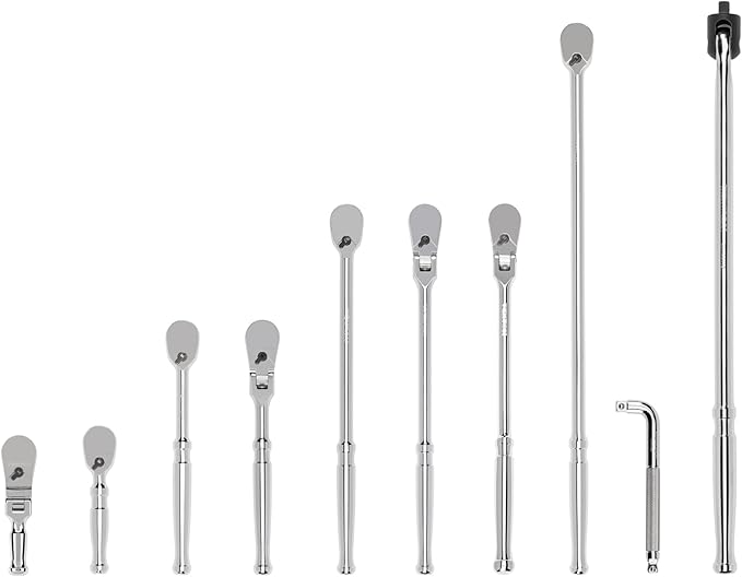 TEKTON 3/8 Inch Drive Non-Quick-Release Ratchet, L-Handle, and Breaker Bar Set (10-Piece) | SDR99103