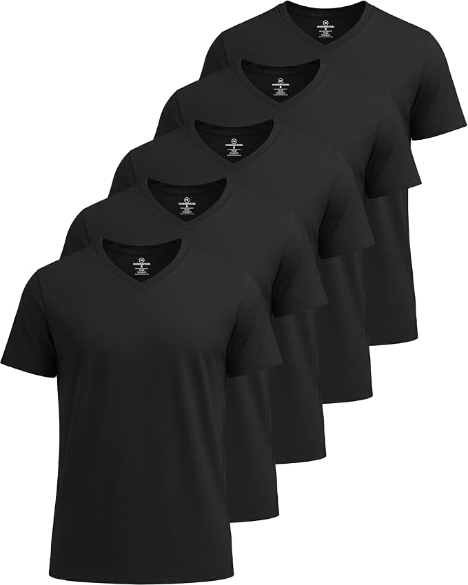5 Pack Men's Dry Fit V Neck Gym Workout T Shirts Athletic Moisture Wicking | Cooling, Quick Dry, Breathable, Short Sleeve, Exercise, Cycling, Sports, Outdoor, Fitness, Golf, Crossfit, Hiking, Tennis