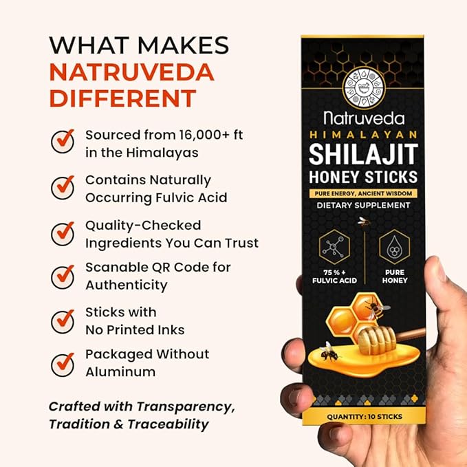 Himalayan Shilajit Honey Sticks | 75%+ Fulvic Acid & Trace Minerals | 10 Premium sticks for men and women | Raw Honey, Saffron & Himalayan Shilajit Resin from 16,000+ ft | USA-Based Seller
