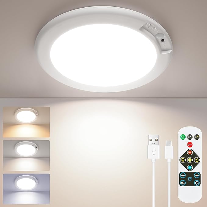 SunRider 4-Pack Rechargeable Motion Sensor LED Ceiling Light with Remote, Cordless Closet Lights Battery Operated, Dimmable 3CCT Magnetic Suction