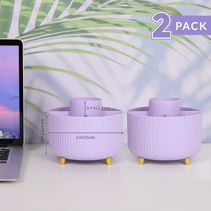SKYDUE 2 Pack Pen Holder, 360 Degree Rotating Pencil Holder for Desk Organizer, Rotating Desktop Pen Organizer with 5 Slots, Office Supplies, Pencil Cup for Office, School, Home