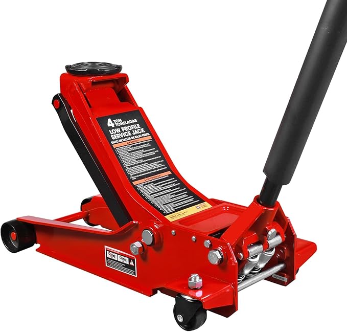 Jack Boss Floor Jack 4 Ton Hydraulic Low Profile Jack with Dual Piston Quick Lift Pump and 3 Ton (6600 LBs) Adjustable Ratchet Car Lifting Jack Stand with Dual Secure Pins