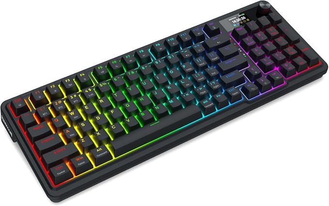 Redragon K719 PRO Wireless 95-Key Gasket Gaming Keyboard, TFT Screen & Knob | Easy-Control LED Info Display, 0-Delay Tri-Mode, Cushioned 5-Layer Noise Dampening for Creamy Thocky Sound, Practical 95 keys