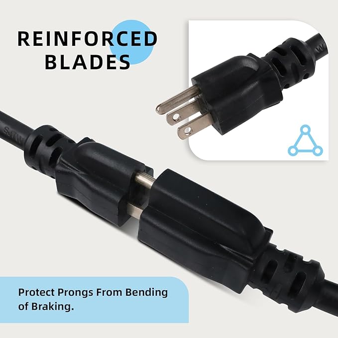 EP 12/3 8 FT Indoor Outdoor Black Extension Cord Waterproof, 12 Gauge 3 Prong Power Cord Flexible Resistant Appliance Extension Cable Electric Cable Outside, 15A 1875W 12AWG SJTW, ETL Listed