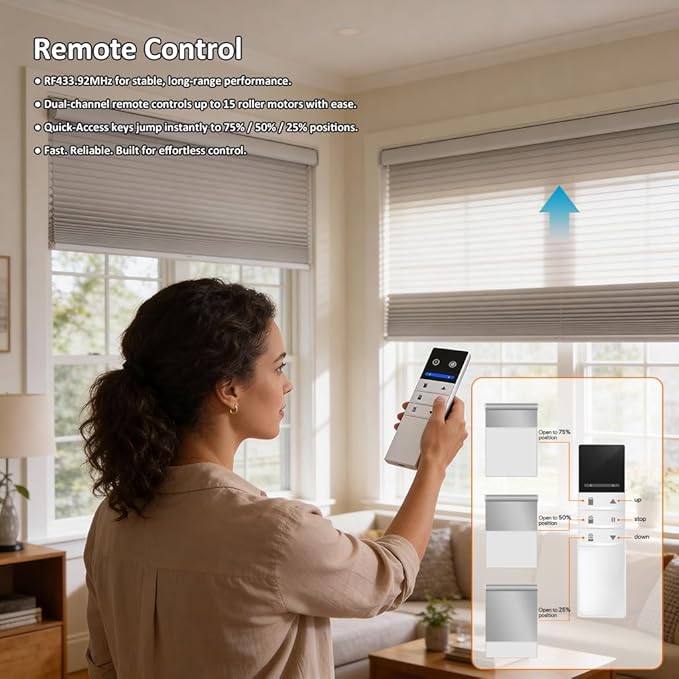 KNX Smart Tubular Motor 120V, Heavy Duty Electric Roller Shade Engine, Wired Automation Blind Drive, 433MHz Remote, Quiet Lift for Wood Blinds & Screens (50 N.m for Φ74mm（3"） Round Tube)