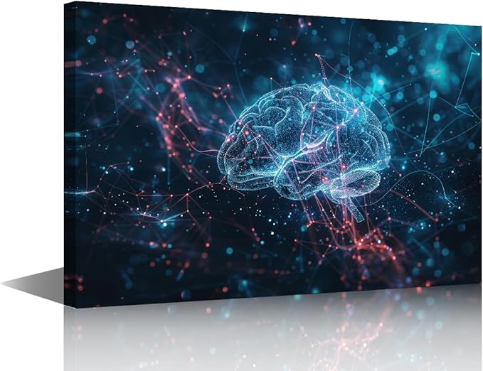 TUMOVO Abstract Pictures for Bedroom Digital Human Brain Decor for Boys Bedroom Futuristic Technology Wall Posters for Room Office AI Canvas Prints Wall Art Print Artwork Canvas 16" Wx24 Hx1 Panel