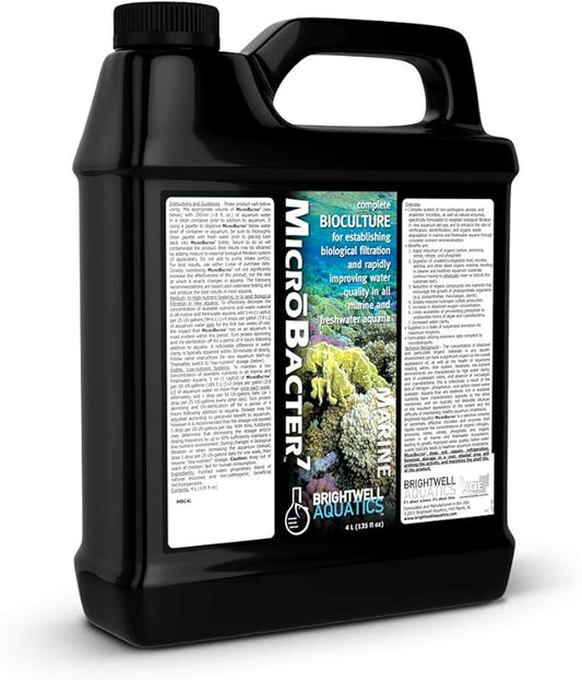 Brightwell Aquatics MicroBacter7 Complete Bioculture for Fish Tank or Aquarium - Populates Biological Filter Media for Saltwater and Freshwater Fish - Aquarium Water Treatments, 135.25 fl oz