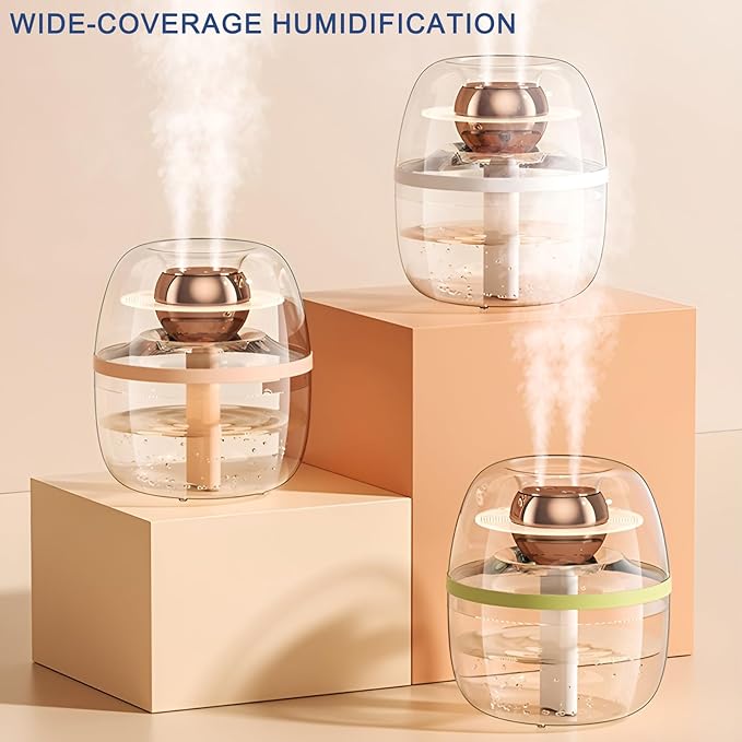 JINGYAN 3L Ultrasonic Cool Mist Humidifier - Transparent Tank, Easy to Clean, Dual Spray for 20H Quiet Mist Time, Night Light, Auto Shut-Off for Large Bedroom, Office, Plant Care (Green)