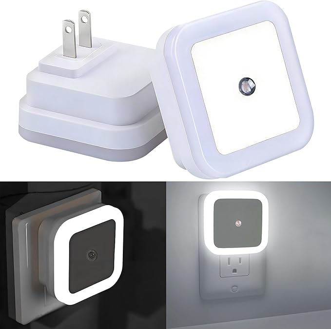 6Pcs Square LED Night Light Intelligent Sensor Control Induction Energy-Saving Bedside Socket Lamp Room Hallway Toilet Wall Home Lighting