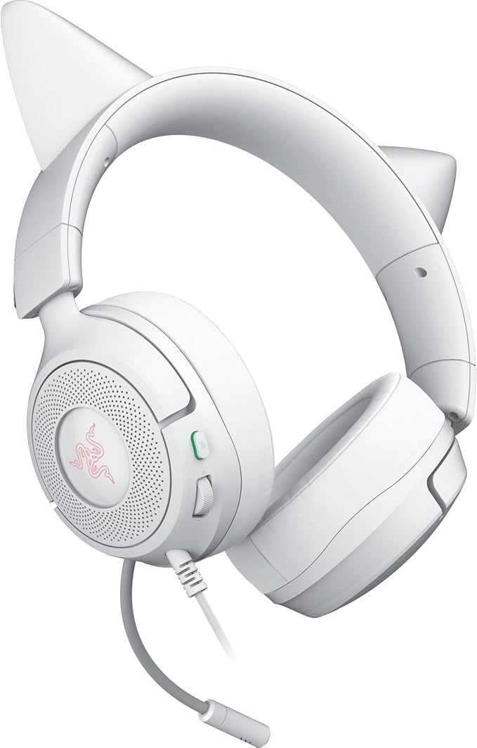 Razer Kraken Kitty V3 X Wired Gaming Headset, Kitty Ears, White | HyperClear Cardioid Mic, 40 mm Drivers, 7.1 Surround Sound, Comfy Ear Cushions, Cross-Platform via 3.5mm PC, PS5, Xbox