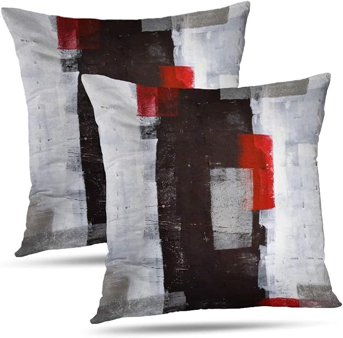 Throw Pillow Covers for Couch, 16x16 Inch, 2 Pack, Red Grey | Decorative Throw Pillow Covers Cushion Covers for Couch Bedroom Sofa Living Room