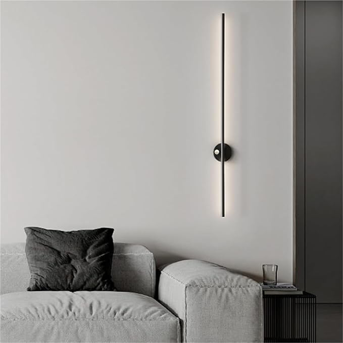 LED Long Strip Wall Lights with Motion Sensor Wall Lamp 3000K/4000K/6000K Wall Modern Simple Aluminum Mounted Indoor Bedside Decoration Light Living Room(Black Warm Light,60cm)