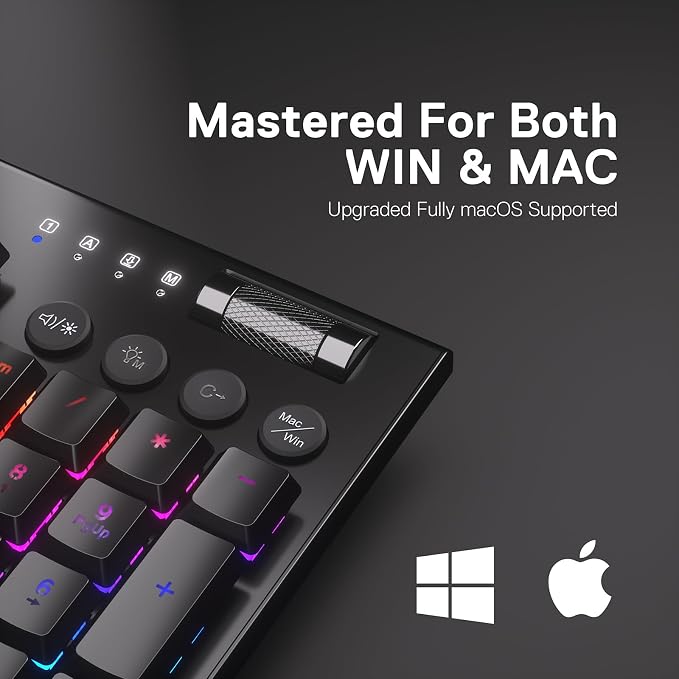 Redragon K618 PRO Wireless Ultra-Thin Gaming Keyboard, Macro & Media Scroll | 0-Delay Tri-Mode, 5 On-Board Keybinding G Buttons for MMO MOBA Games, Dedicated Media Control, Easy-Switch Win/Mac Compatible