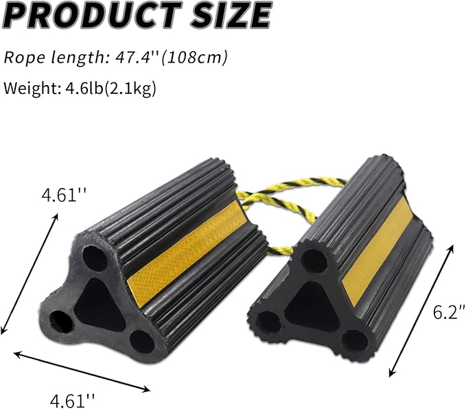 Vacallity Wheel Chocks for RV Trailer Car Truck, Upgrade Rubber Wheel Chocks with Rope Easy to Use,Camper Travel Chock Blocks Wheel Immobilizers & Chocks (6.2" 4pair)