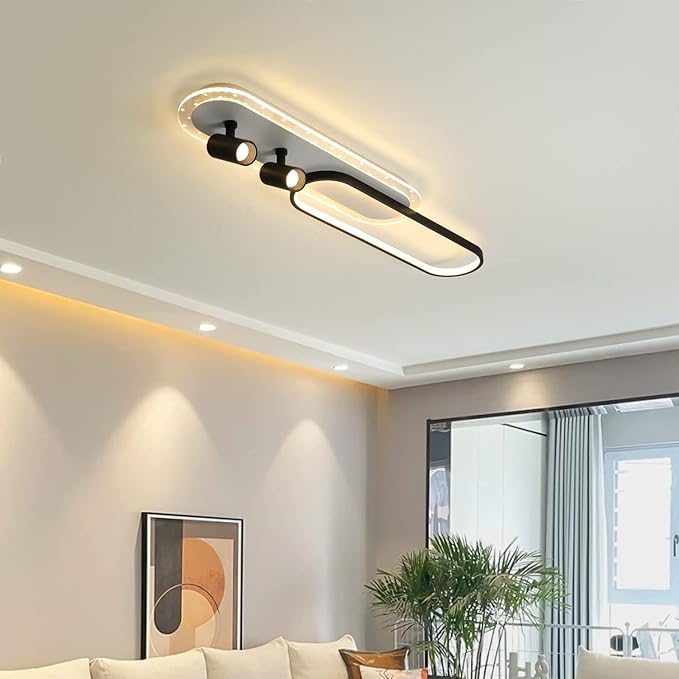 Tioolo Modern Ceiling Lamp, 45W Dimmable Ceiling Light with Remote, LED Linear Light Fixture, Acrylic Flush Mount Chandelier for Kitchen Dining Room Bedroom Corridor