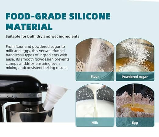 2-Pack Stand Mixer Funnel Set with Scraper | Upgraded Funnels & Extended Measuring Cup for 4.5-7 Quart Mixers | Effortless Pouring, Scraping & Cleaning Kit