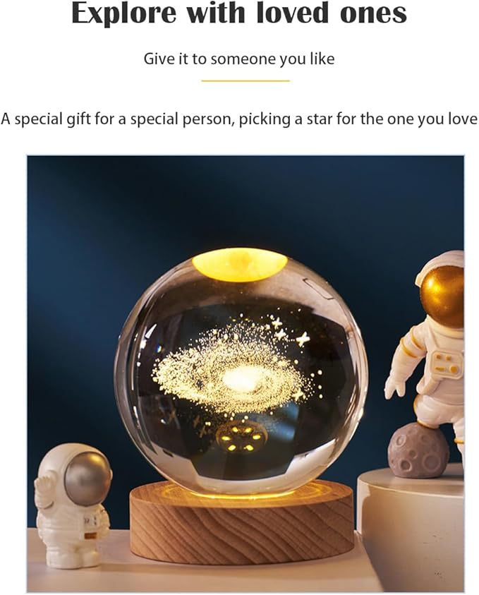 3D Crystal Ball Night Light Mood Lighting Cozy Comfort Gifts Home Decor lamp for Bedroom Space Lamps Happy Cozy Comfort Gifts (The Galaxy)