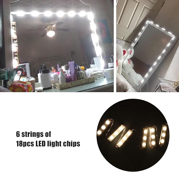 LED Makeup Mirror Light, 2 Strings USB Plug in Strip Light with Adjustable Brightness, 4000 to 5000K Color Temperature ABS Material for Vanity Mirror (6 Series)