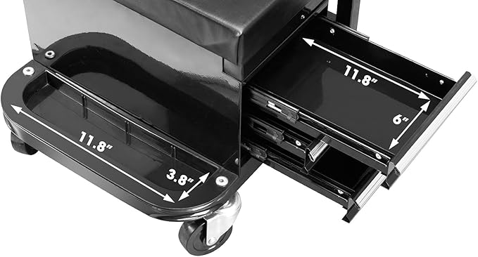 Torin APD2016AB Rolling Tool Chest/Tool Box with 3 Drawers and Wheels, Padded Mechanic Stool Creeper Seat, Black