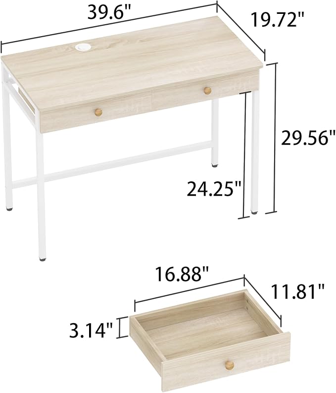 Weehom Computer Desk with Drawers, Home Office Workstation, Beige | Sturdy and spacious workstation for writing, studying and gaming, Suitable for PC and laptop use