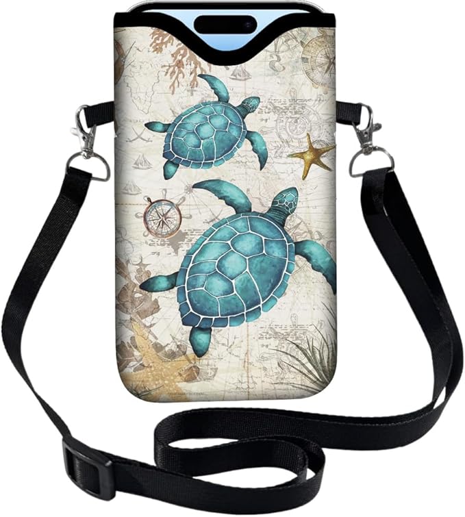 Neoprene Phone Sleeve Pouch with Adjustable Strap Neck Lanyard Fits Most Smartphones 7.1 x 3.9 Inch Phone Crossbody Sleeve Sea Turtle Waterproof Carrying Cellphone Case Bag for Women Men