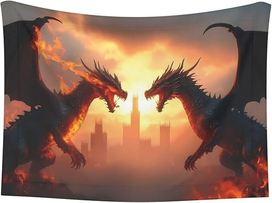 Castle Cool Fire Dragon Print Soft Plush Pet Blanket, Washable Dog Blanket, Cat Fleece Throw, Puppy Bed Crate Mat & Sofa Couch Protector - Medium