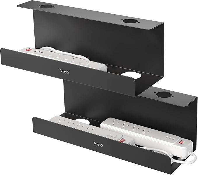 VIVO Under Desk 17 inch Extra Deep Cable Management Trays, Power Strip Holders, Cord Organizers, Wire Tamers for Office and Home, Black, 2 Pack, DESK-AC16-2C