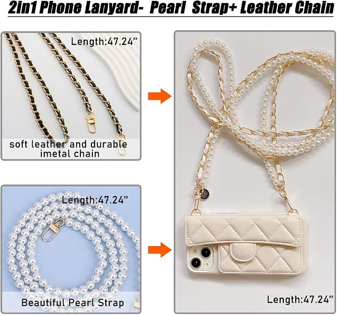 Phone Crossbody Chain Cell Phone Lanyard,Universal Leather+Metal Shouder Strap with Phone Tether Patches (P)