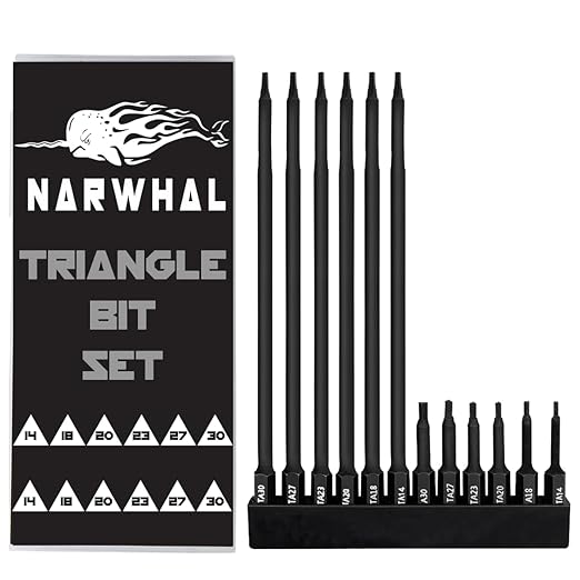 Triangle Bit Set (12 Pack - 2" and Extra Long 6") Magnetic Heads in The Following Triangle Screwdriver Sizes: TA14, TA18, TA20, TA23, TA27, & TA30