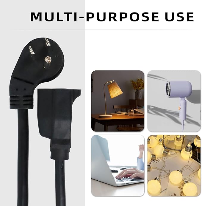 EP 3 Pack 1 Ft Flat Plug Extension Cord, 16 AWG 3 Prong Grounded Black Low Profile Extension Cable for Indoor