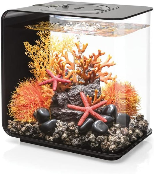 biOrb Flow 15 Acrylic 4-Gallon Aquarium with Multi-Color Remote-Controlled LED Lights Modern Compact Tank for Tabletop or Desktop Display, Black