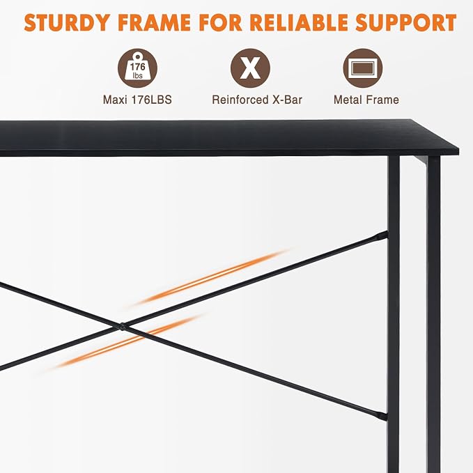 Sweetcrispy 40-Inch Small Computer Desk for Bedroom, Black | Gaming Writing Work and Study Desk for Home Office, Sturdy Metal Frame and Compact Modern Design with X-Shaped