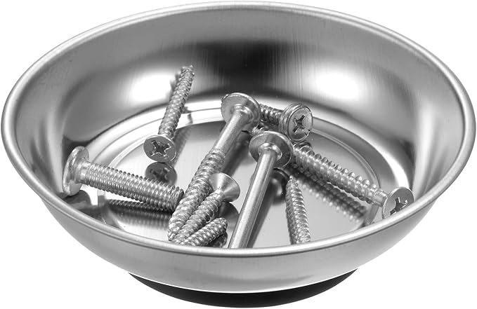 HARFINGTON 5pcs Round Magnetic Tray 4" x 1.26" Stainless Steel Magnet Tool Tray Parts Holder for Socket Screw Nuts Bolts Pin Washers Metal Parts