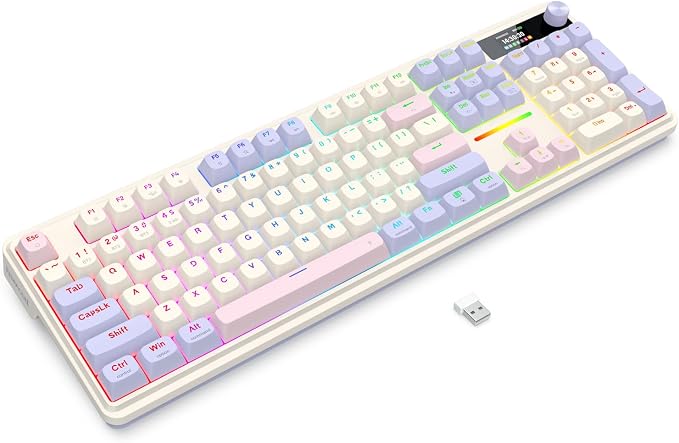 Redragon K762 PRO Wireless 104-Key Gasket Gaming Keyboard, Screen & Knob | Easy-Control LED Info Display, 0-Delay Tri-Mode, Cushioned 5-Layer Noise Dampening for Creamy Thocky Sound, Full-Size 104-Key
