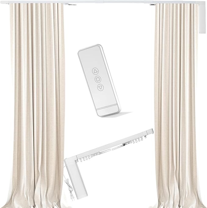 Electric Curtain Track, Retractable Motorized Curtains Rod From 2.2-5.2m/7-17ft, Automatic Curtain Opener w/Smart/Manual Control, Smart Curtains System for I-Rrail and U-Rail (For 7-17ft)