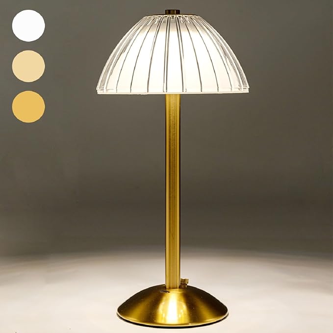 Cordless Table Lamps for Home,Table,Dining Room, Gold Rechargeable Lamps, USB Charge 12'' Tall LED Brass Portable Outdoor Indoor Table Lamp with Built-in Dimmer (Gold)