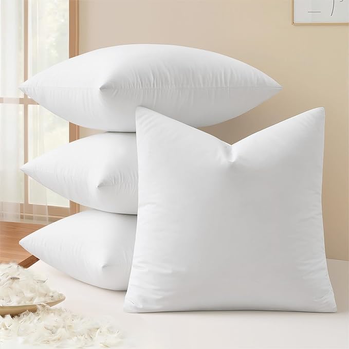 MIULEE 22x22 Pillow Inserts, Premium Feather and Down Pillows Pack of 4 | Fluffy and Choppable DecorativeThrow Pillows for Sofa Bed Couch with Double-Layer Down-Proof Cotton Fabric Cover