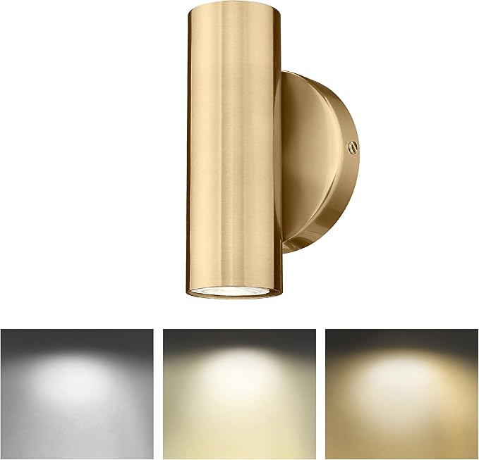 2-Light Wall Light, Brass Gold Wall Sconce, Indoor Up and Down Wall Lamp for Bedroom Bathroom Stair Entryway (1 Pack), WL4830-2W-BB