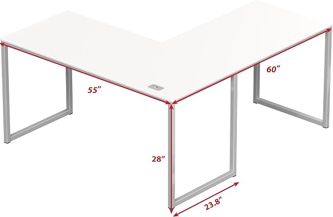 SHW Mission 55 x 60 L-Shape Home Office Computer Desk, White | Reversible Desktop Design
