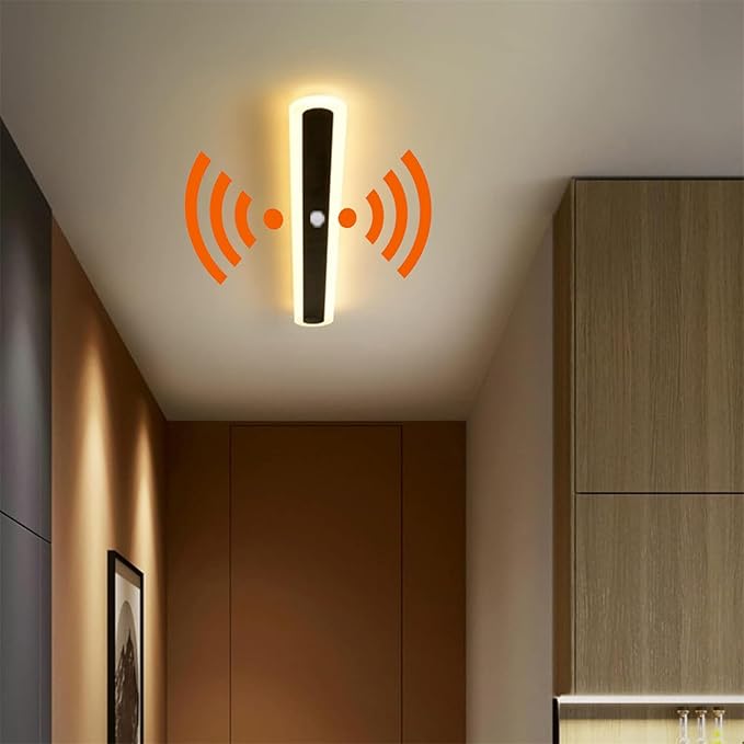 Modern LED Wall Sconce with Motion Sensor Interior Acrylic Black Wall Lamp Indoor Minimalist Long Wall Light Inside Lighting Fixtures for Living Room Bathroom Front Door Bedroom (80CM,Warm Light)