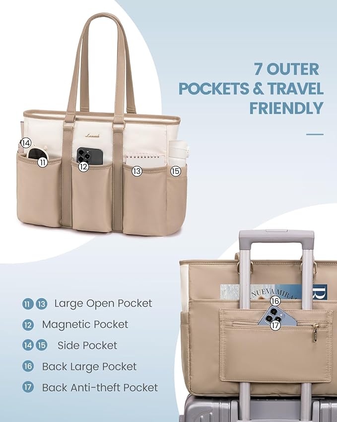 LOVEVOOK 17.3 Inch Laptop Bag for Women, Teacher Nurse Work Tote Bag With Large Cup Holder, Utility Bag For Work/Travel/College/Daily, Professional Computer Purse Large Handbag With Multi Pocket