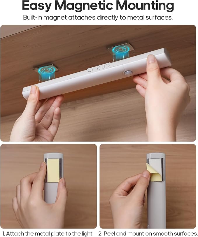 Motion Sensor Light Indoor, Rechargeable Battery Operated Under Cabinet Lighting Wireless, Closet Lights Motion Sensored Night Light,Under Counter Lights for Kitchen, Shelves, Stair