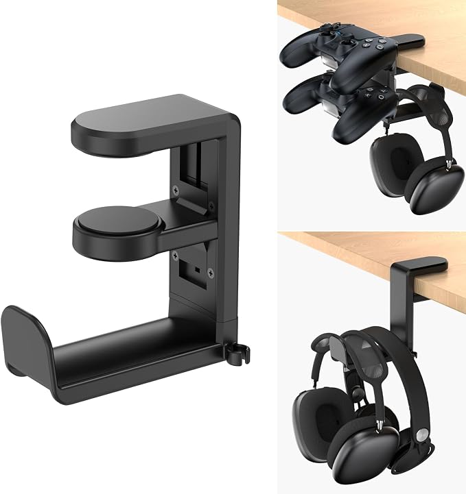 Rotating Headphone Stand - EURPMASK Upgraded PC Gaming Headset Stand, Adjustable Clamp-on Headphone Holder, Headphones Hanger Hook Under Desk with 360 Degree Swivel&Cable Clip Organizer - Darth Vader